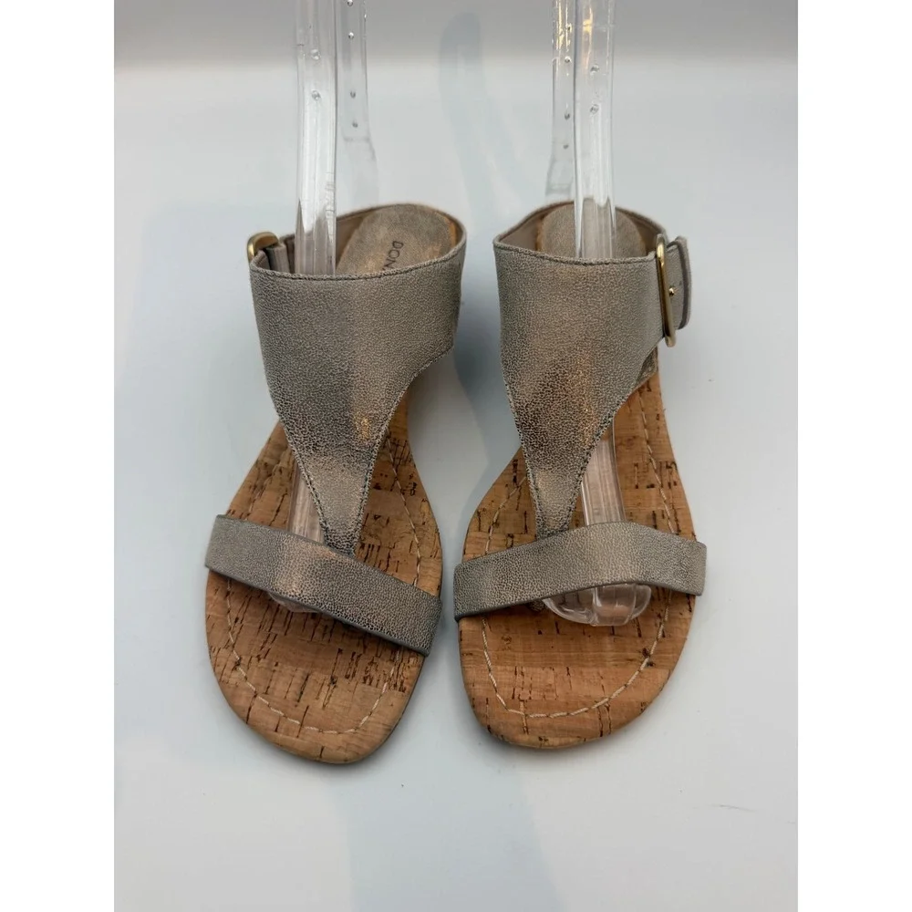 Donald J Pliner Dylan-MA Metallic Champagne Leather Cork Wedge Sandals Mens 6.5M